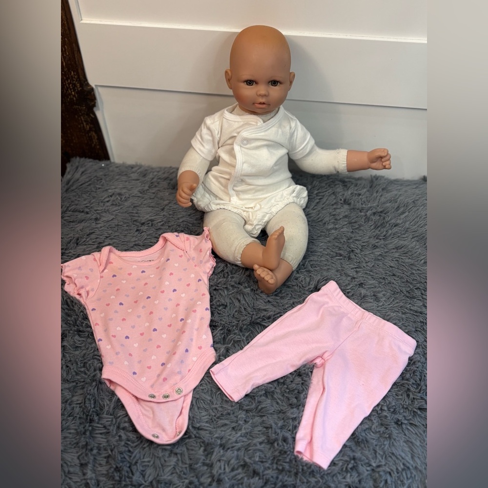 Baby Girl Outfit Bundle NB–0/3M Faded Glory Pink Set + Carter’s Onesie + Calvin